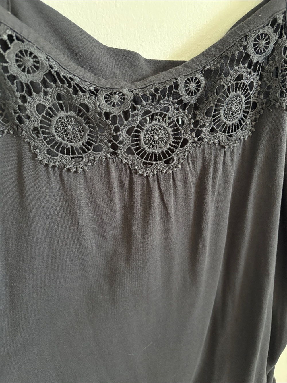 Women’s Crochet Yoke Camisole Tank Top - Charcoal Gray - Picture 4 of 4